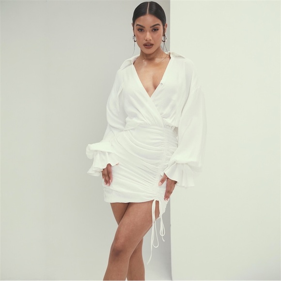 Mistress Rocks Dresses & Skirts - ✨NWT•Mistress Rocks | ‘ITS A WRAP’ White Draped Shirt Dress